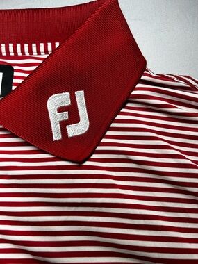 FootJoy Red & White Striped XL Golf Polo with Embroidered FJ Collar